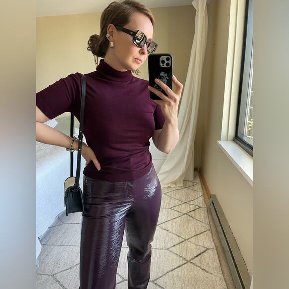 ☘️ Mango Short Sleeve Turtleneck in Burgundy / Mauve, L - Picture 9 of 12